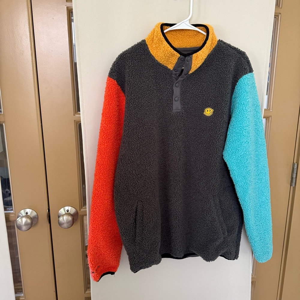 Dutch Bros Coffee Men’s Small Colorblock‎ Fleece Snap Up Pullover Sweatshirt